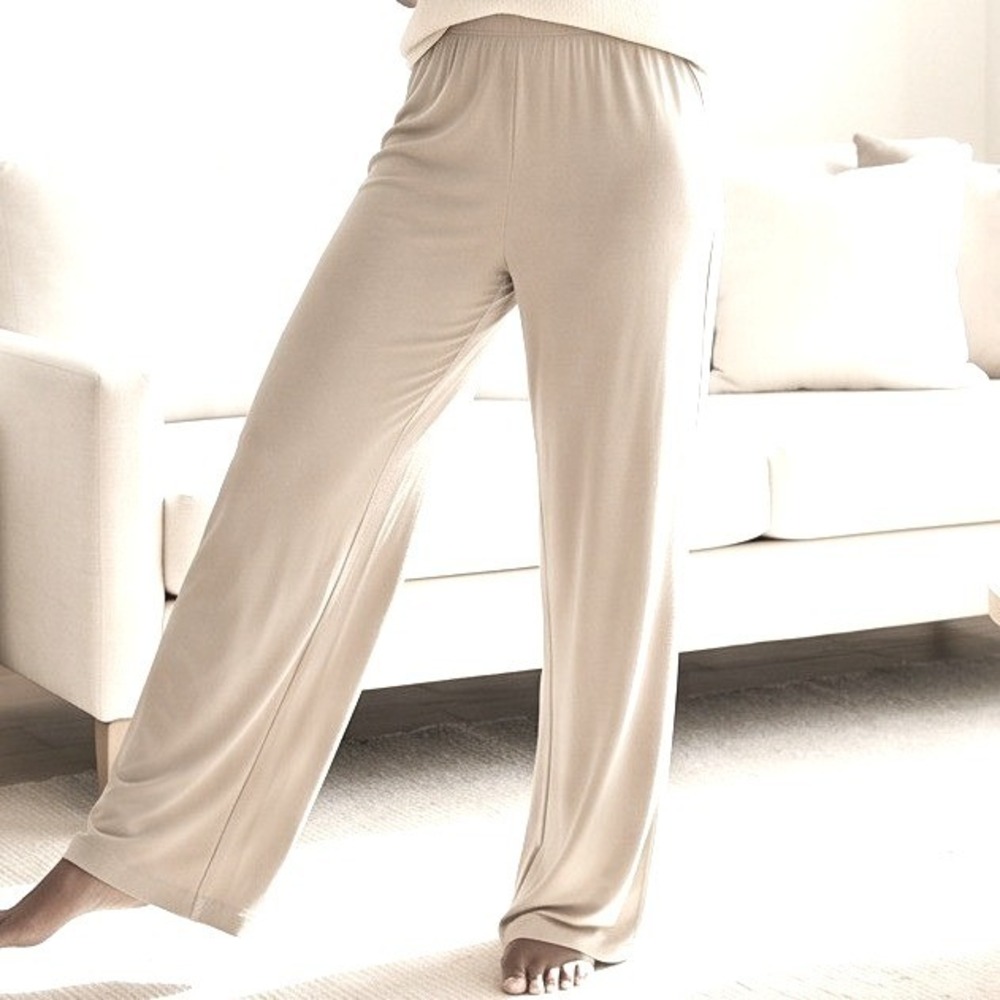 Travelers by Chicos 3P Beige Wide‎ Leg Knit Palazzo Pants *Burn by Ankle*